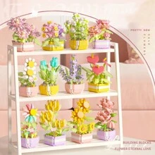Set de 6 macetas de plástico con bloques de construcción, juguete de bloques de mini ladrillos para decoración del hogar y jardín interior, regalos para amigos, decoración creativa para escritorio, ideal para Año Nuevo, Acción de Gracias, Día del Maestro, Día de la Mujer