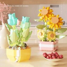 Set de 6 macetas de plástico con bloques de construcción, juguete de bloques de mini ladrillos para decoración del hogar y jardín interior, regalos para amigos, decoración creativa para escritorio, ideal para Año Nuevo, Acción de Gracias, Día del Maestro, Día de la Mujer