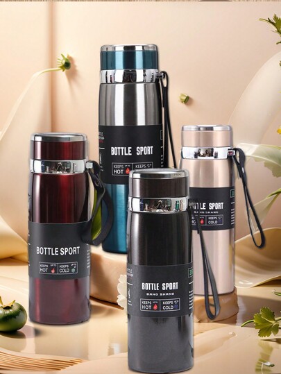 1 peça de 28/35oz copo de café com isolamento a vácuo, chá e bebida, com corda portátil, garrafa térmica, copo esportivo de viagem com parede dupla, tampa à prova de vazamento, mantém o copo quente e frio, copo prático para uso diário em viagens