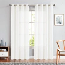 Linen Textured Casual Weave Curtain For Living Room 84 Inches Long Grommet Top Light Filtering Window Drapes Panels For Bedroom 2 Panels Curtains - 白色 - 查看 1
