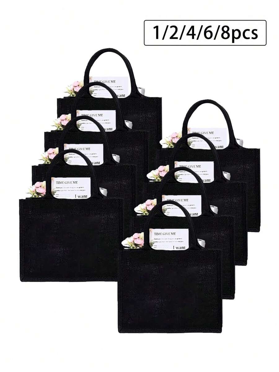 1/2/3/4/5/6/8pcs/SetBlack Linen Handbag Tote, Can Be Diy Designed To Stimulate Imagination, Simple And Elegant, Personalized Bridesmaid Wedding Gift Bag, Makeup Bag, Travel Simple Storage Bag, Solid Color Cosmetics Wallet, Large Capacity Travel Makeup Bag