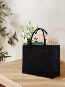 1/2/3/4/5/6/8pcs/SetBlack Linen Handbag Tote, Can Be Diy Designed To Stimulate Imagination, Simple And Elegant, Personalized Bridesmaid Wedding Gift Bag, Makeup Bag, Travel Simple Storage Bag, Solid Color Cosmetics Wallet, Large Capacity Travel Makeup Bag