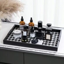 1 件奢华千鸟格金属托盘、珠宝收纳盒、化妆品收纳架、香水展示架、卧室、客厅、浴室梳妆台、优雅装饰