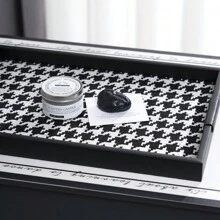 1 件奢华千鸟格金属托盘、珠宝收纳盒、化妆品收纳架、香水展示架、卧室、客厅、浴室梳妆台、优雅装饰