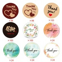 Bộ 607 miếng dán trang trí hình cảm ơn, Logo cá nhân hóa, Nhãn dán đóng gói quà tặng, Thích hợp cho phong bì, Cửa hàng bán lẻ, Tiệm bánh - Nhiều màu - Xem 8