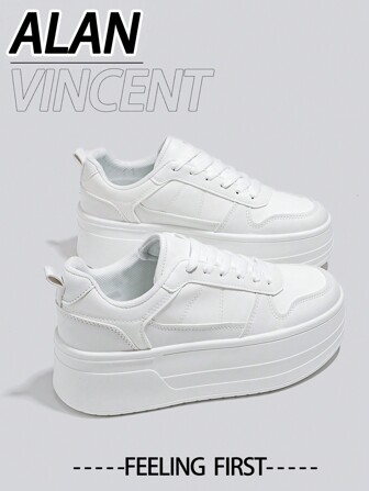 Alan Vincent Alan Vincent[Thick Sole Heightening Series]2025 New Style Casual Shoes For Women, Ladies Platform Shoes, White Shoes, Comfortable Sneakers, Increase Height By 6cm, Party Shoes, Suitable For Short Women Sport Style Fashionable And Casual