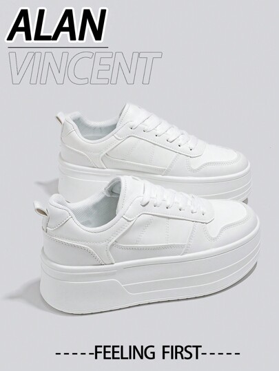 Alan Vincent [Thick Sole Heightening Series]Spring Break 2025 New Style Casual Shoes For Women, Ladies Platform Shoes, White Shoes, Comfortable Sneakers, Increase Height By 6cm, Party Shoes, Suitable For Short Women Sport Style