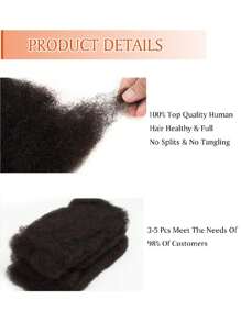 Afro Kinky Curly Human Hair Bulk, 50g Natural Black, For Micro Locs, Twists, Braids, Repair, Dreadlocks, Brazilian Remy Hair Extensions, Unisex - Natural Black - View 3