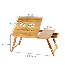 Height Adjustable Bamboo Laptop Table With Drawer, Foldable Notebook Table, Bamboo Bedside Table For Reading Or Breakfast, Drawing Table And Dining Table For Bed, 66 X (20-30) X 35 Cm - 原木色 DE - 查看 7