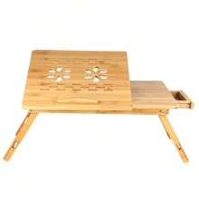 Height Adjustable Bamboo Laptop Table With Drawer, Foldable Notebook Table, Bamboo Bedside Table For Reading Or Breakfast, Drawing Table And Dining Table For Bed, 66 X (20-30) X 35 Cm - 原木色 DE - 查看 4