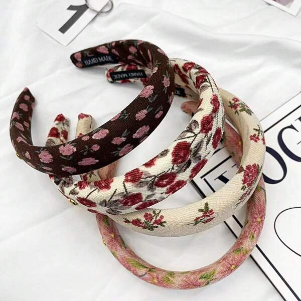 French Retro Lovely Calico Art Floral Hair Band, Spring Hair Hairpin Headdress High Cranial Top Elegant Sponge Headband Hair Accessories