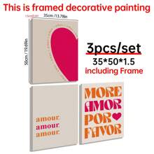 Ensemble de 3 pièces Art mural More Amor Por Favor Sunshine - Maximalist Poster - Citation d'amour - Eclectique coloré moderne rose-orange - Art mural imprimable