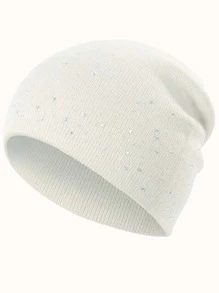 女式水钻镶嵌亚克力无檐便帽，采用弹性面料，轻盈保暖，哥特式字母纽约图案，Y2K 风格户外帽，透气，弹力针织帽，适合秋冬季，易于护理 - 彩色 - 查看 3