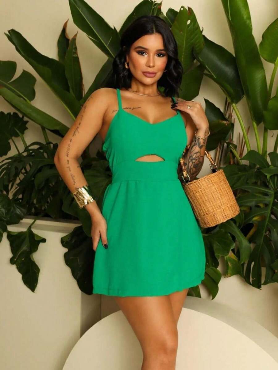 FR MODAS OVERALL DRESS LOOSE IN DUNA FABRIC ADJUSTABLE STRAPS WITH FEMININE PAD - 綠色 - 查看 1