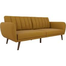 Novogratz Brittany Futon Sofa Bed And Couch Sleeper, Camel Faux Leather - 芥末亞麻布 - 查看 1