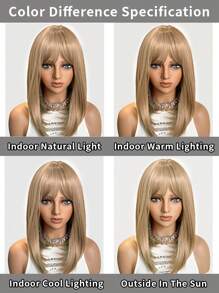 假发带刘海，欧美女士直发，假发/头发全头套，时尚橘红色 - 彩色 - 查看 7