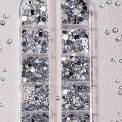 12 格平底白色宝石水钻，圆形水晶水钻，适用于工艺品、美甲、衣服、鞋子、包包、DIY 艺术，透明美甲宝石，适用于 DIY 或美甲沙龙、美甲用品、指甲、指甲饰物