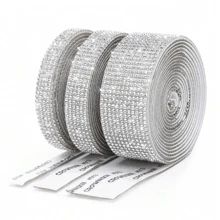 1 pieza de cinta de diamante de cristal autoadhesiva con diamantes de imitación de 2 mm para manualidades y decoración de teléfonos, autos - Rollo de cinta de plata brillante - Multicolor - Ver 6