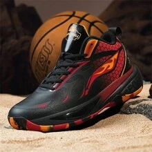Plus Size Men's Durable Non-Slip Shock Absorbing Basketball Sneakers - Black and Red - View 2