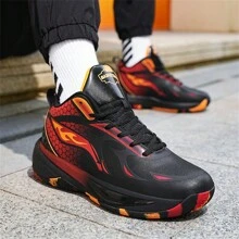 Plus Size Men's Durable Non-Slip Shock Absorbing Basketball Sneakers - Black and Red - View 5