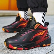 Plus Size Men's Durable Non-Slip Shock Absorbing Basketball Sneakers - Black and Red - View 4