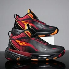 Plus Size Men's Durable Non-Slip Shock Absorbing Basketball Sneakers - Black and Red - View 7