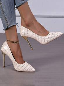 2024 春夏新款漆黑尖头高跟鞋，性感9厘米红底女式高跟鞋，适合工作，秋季/春季（鞋子尺码有点小，建议您订购大一码。） - 杏色 - 查看 1