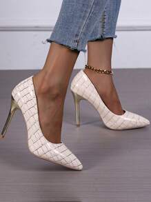 2024 春夏新款漆黑尖头高跟鞋，性感9厘米红底女式高跟鞋，适合工作，秋季/春季（鞋子尺码有点小，建议您订购大一码。） - 杏色 - 查看 5