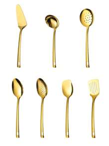 1/7pcs Stainless Steel Serving Utensil Sets, Including Cookware Spatula, Spoon, Cake Server, Soup Ladle, Suitable For Hotel, Restaurant, Party, Buffet, Home Cooking