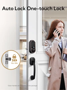 Arpha Keyless Entry Door Lock Deadbolt With Handle Set, 5 In 1 Smart WiFi Door Lock With Camera, Doorbell, Fingerprint, App Control, Electronic Keypad, Auto Lock, Waterproof