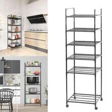 6 Tier Kitchen Storage Rack Heavy Duty Shelves Suitable For Kitchen With Pulley - Black - View 5