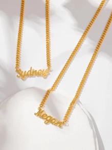 1pc Custom Personalized 18K Gold Plated Name Necklace With Chain, Custom Gothic Name Necklace Mom Gift Mother's Day Gift For Family Birthday Gift Christmas Gift Valentine's Day Gift - Multicolor - View 3