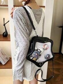 Sac à dos polyvalent de style universitaire pour les filles, style casual de danse Cosplay, style Lolita avec étoile à cinq branches transparente, grande capacité, design mignon, style Harajuku japonais