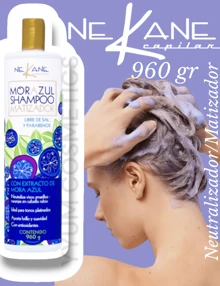 Shampoo matizador mora azul – Nekane capilar – 960g - elimina visos amarillos en cabello rubio y con canas. - Azul - Ver 3