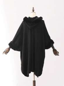 1pc Women's Multi-Color Faux Fur Hooded Windbreaker Poncho Outerwear, Warm And Suitable For Parties, Outings, Travel, Holidays, Christmas Gift - Cape - View 2