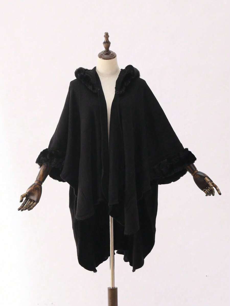 1pc Women's Multi-Color Faux Fur Hooded Windbreaker Poncho Outerwear, Warm And Suitable For Parties, Outings, Travel, Holidays, Christmas Gift - Cape - View 1