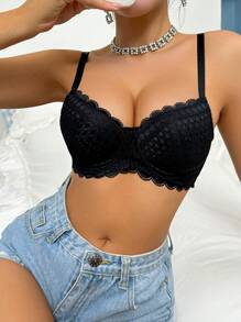 Peach Girl Black Comfortable Women's Sexy Lace Ruffle Push Up Lingerie Bra Underwear - Black - View 2