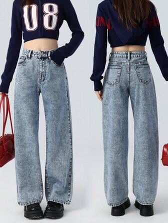 女童直筒宽松牛仔裤