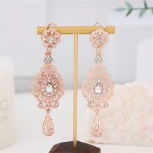 1 Pair Gold Tone Flower Shaped Earrings With Plastic Rhinestones, Elegant Vintage Boho Moroccan Style For Weddings, Parties, Holidays