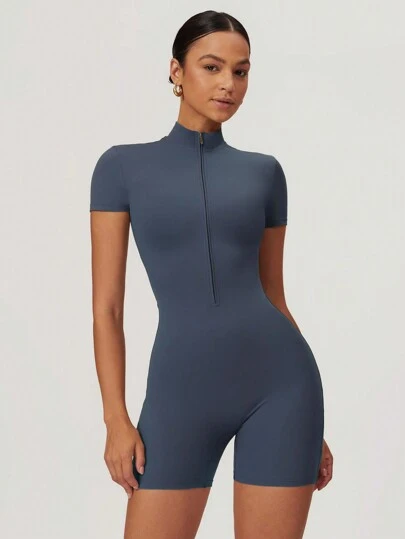 MASKERT 女士瑜伽连体衣运动短袖运动连体衣亲肤高弹力塑身衣连体衣