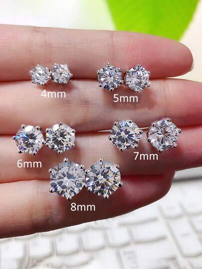 1 par de brincos de prata esterlina S925 com seis garras circulares, joias para presente para mulheres, joias finas para festa, presente de aniversário, uso diário