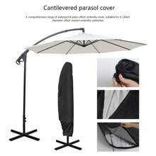 Rust-Proof Zipper Cantilever Umbrella Cover, Double Stitched Waterproof Shield, Windproof Adjustable Drawstring Design, Multiple Sizes For Patio Umbrella - Black - View 3