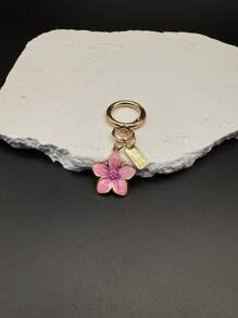 HAILIAN 1pc Alloy Material Cherry Blossom Shaped Keychain Delie Flower Decoration With Metal Tag Suitable For Bags Car Keys Couples Birthday Holiday Gifts Pink Gifts For Women