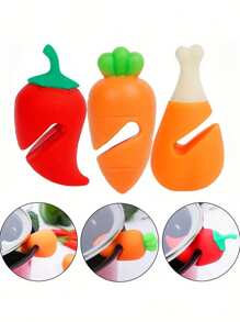 Juego de 3 piezas de levantadores de tapa de olla de silicona, soporte antiderrames y resistente al calor para tapas de ollas, herramienta de cocina duradera - Multicolor - Ver 1