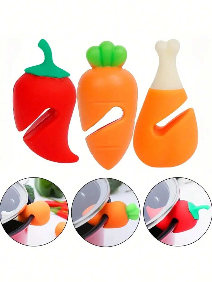Juego de 3 piezas de levantadores de tapa de olla de silicona, soporte antiderrames y resistente al calor para tapas de ollas, herramienta de cocina duradera - Multicolor - Ver 1