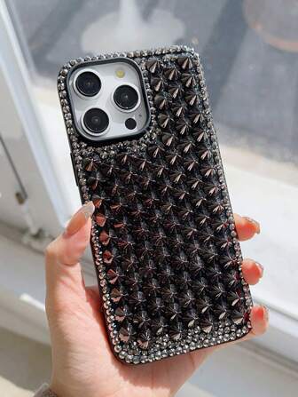 Punk Pyramid Studded Rhinestone Phone Case Compatible With Iphone 16 Pro Max, Apple 15 Pro/14 New, 13/12/11 Soft Anti-Drop Protective Cover Waterproof Shockproof Scratch Resistant
