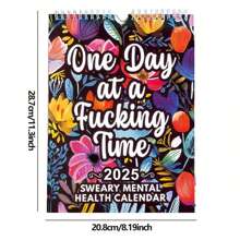 2025 New Year "One Day At A Time" Sweary Mental Health Calendar, Creative Desk Calendar For Home & Office Decor, English Funny Monthly Calendar, Desktop Countdown Planner - Purple - View 2