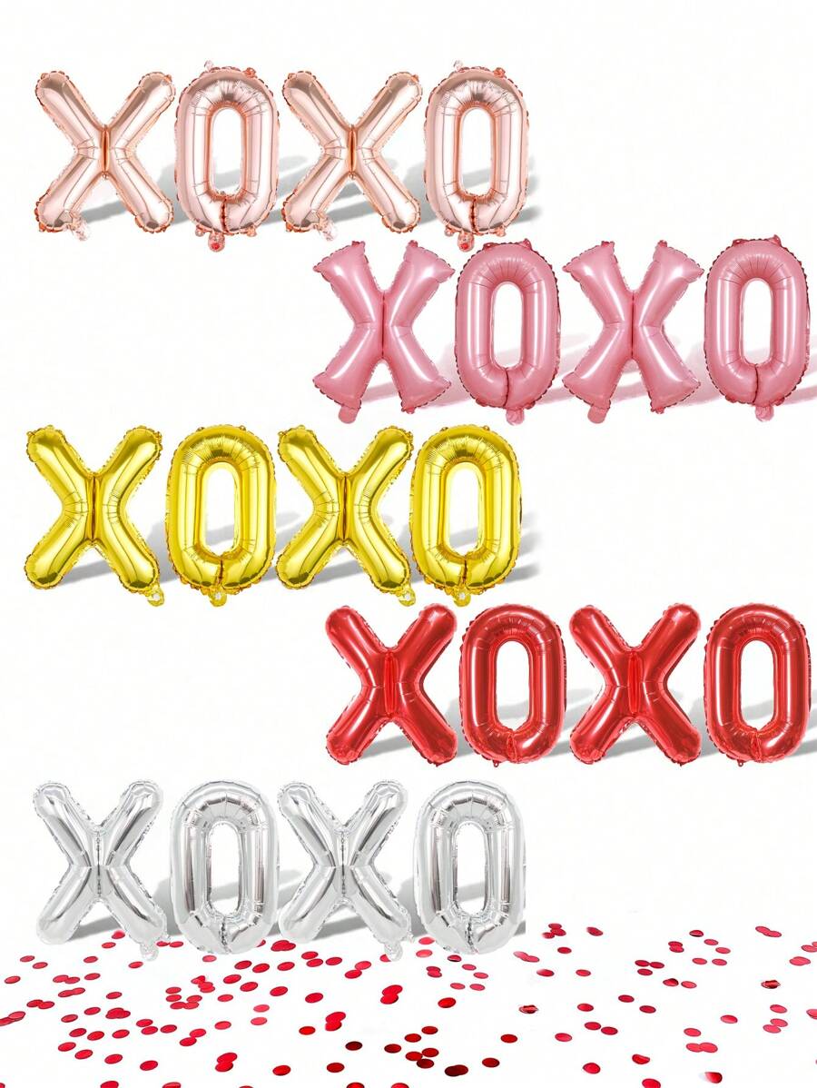 4个/套 XOXO 字母气球,适用于婚礼、婚礼场地装饰、求婚派对装饰、婚宴装饰、背景装饰、新娘送礼会装饰、生日派对装饰、情人节 DIY 装饰、情人节派对 - 彩色 - 查看 1