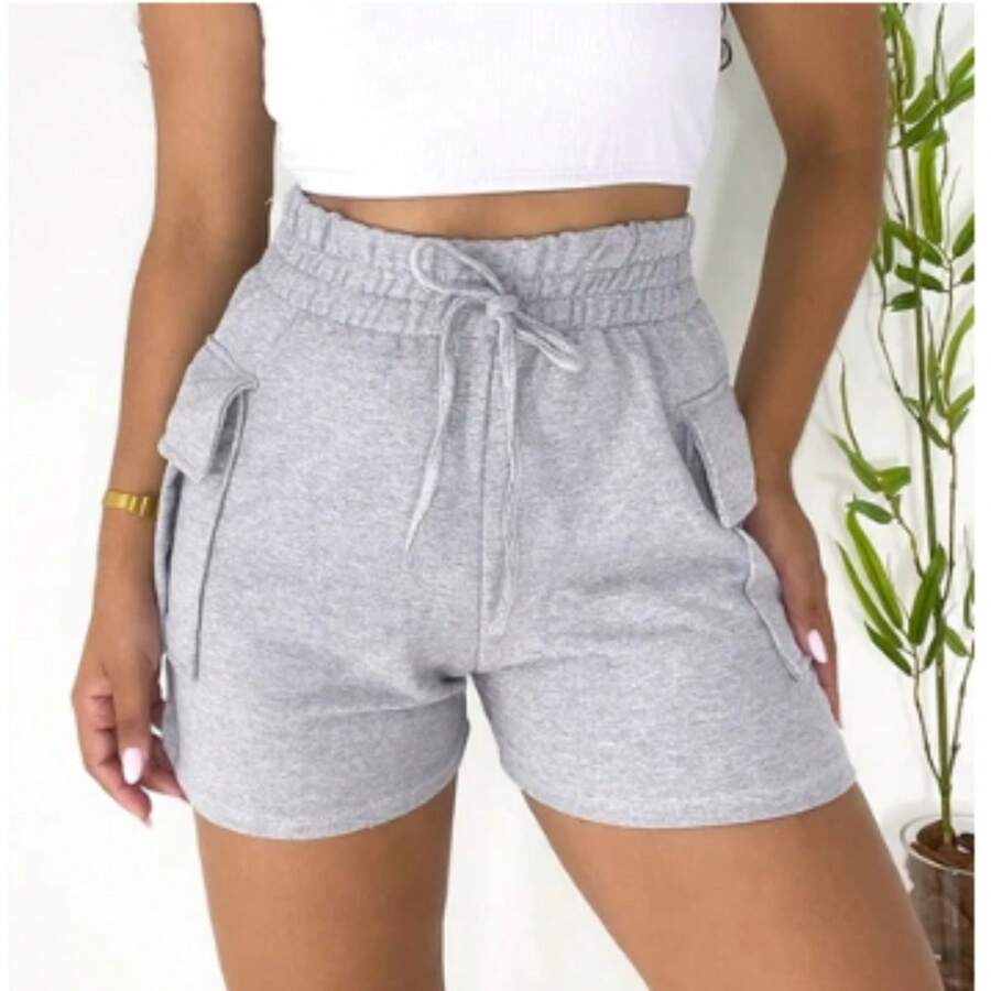 WOMEN'S SWEATSHIRT CARGO SHORTS WITH SIDE POCKETS Summer - 灰色 - 查看 1