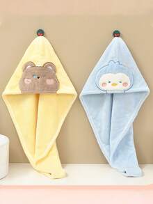 2 件装毛绒卡通刺绣速干毛巾头巾，柔软吸水发巾，免吹干发帽，2024 年新款毛巾和浴帽 - 彩色 - 查看 4